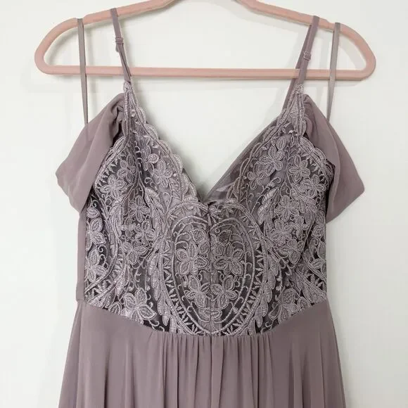 chinese dress ladies Metallic-Lace Long Mermaid Prom Dress J810 Dusty Lavender / 2